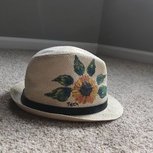 Hand painted straw fedora hat.